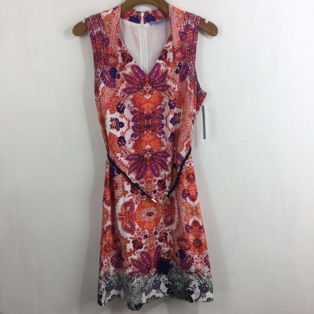 Antonio Melani Elaine Floral Paisley Belted Shift Dress Cayenne/Orchid Sz 10 NWT - Picture 10 of 12